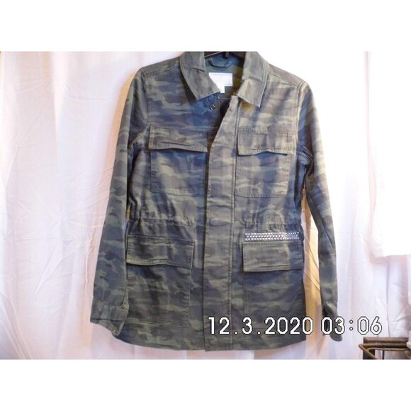 Caslon - Women's Metallic Stitch Utility Jacket Olive Camo British Small - Picture 4 of 5